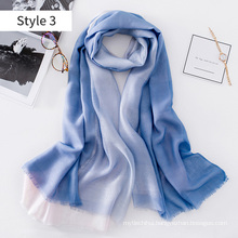 2017 China wholesale lightweight long filamentary silver dip-dye silk blend scarf shawl women silk scarf